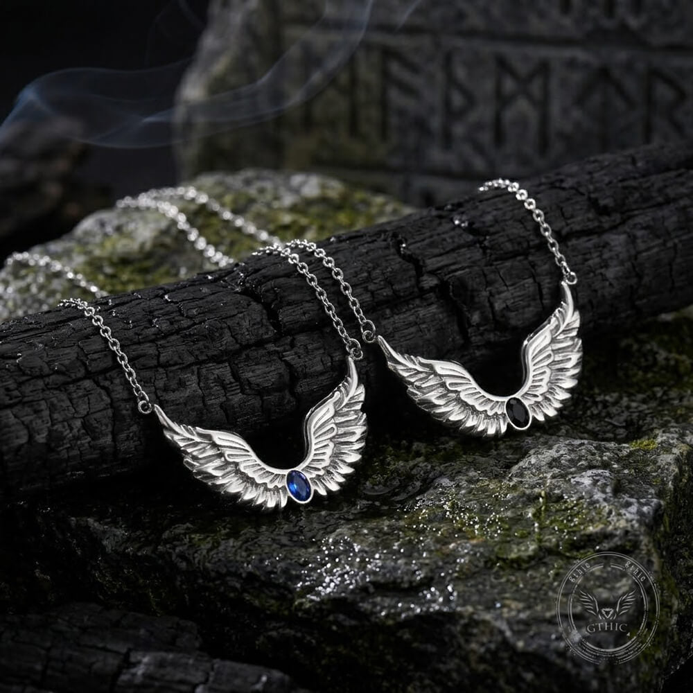 Fashion Gem Feather Wings Stainless Steel Necklace | Gthic.com
