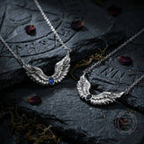 Fashion Gem Feather Wings Stainless Steel Necklace