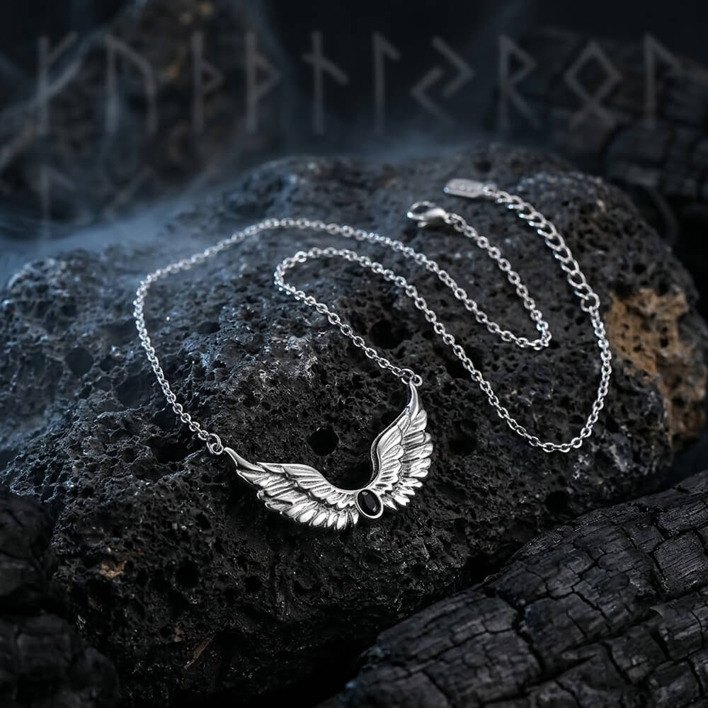 Fashion Gem Feather Wings Stainless Steel Necklace