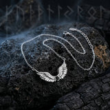 Fashion Gem Feather Wings Stainless Steel Necklace