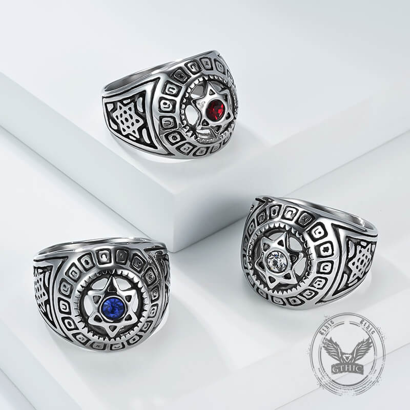 Fashion Gem Hexagonal Stainless Steel David's Star Ring | Gthic.com