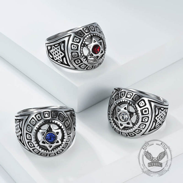 Fashion Gem Hexagonal Stainless Steel David's Star Ring | Gthic.com
