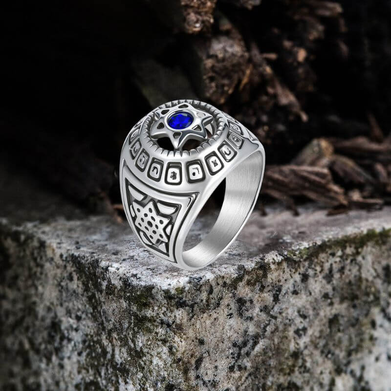 Fashion Gem Hexagonal Stainless Steel David's Star Ring | Gthic.com
