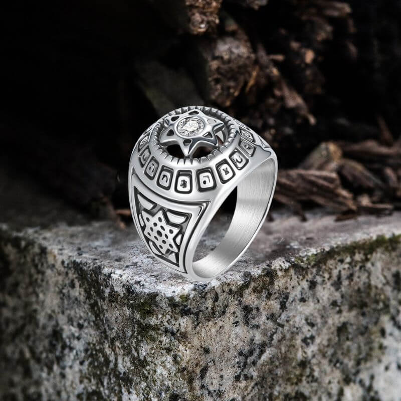Fashion Gem Hexagonal Stainless Steel David's Star Ring | Gthic.com