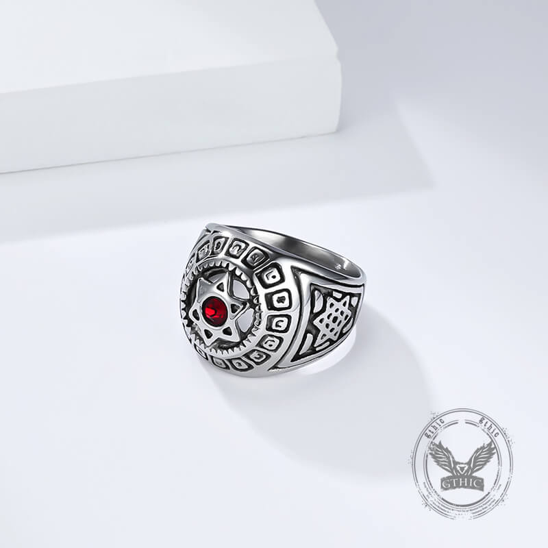 Fashion Gem Hexagonal Stainless Steel David's Star Ring