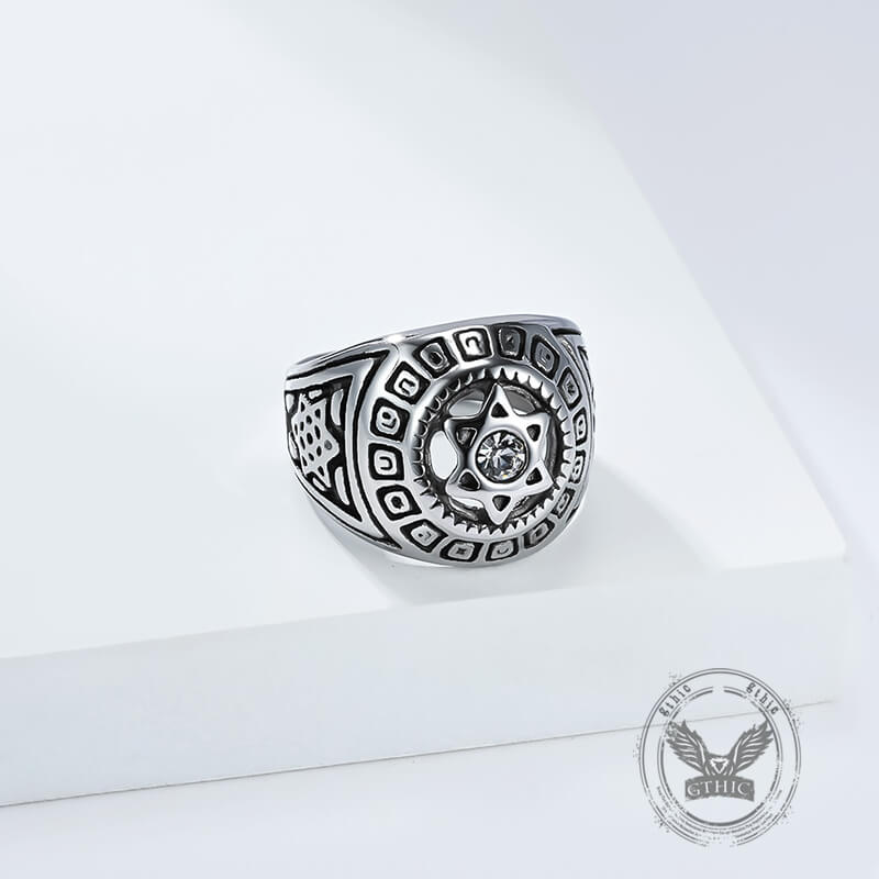 Fashion Gem Hexagonal Stainless Steel David's Star Ring