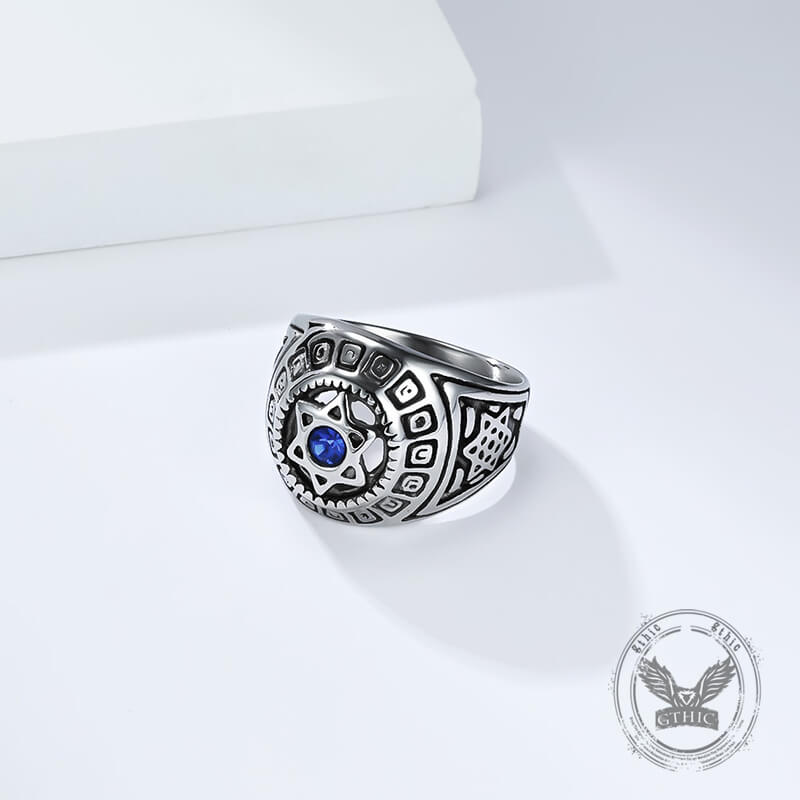 Fashion Gem Hexagonal Stainless Steel David's Star Ring