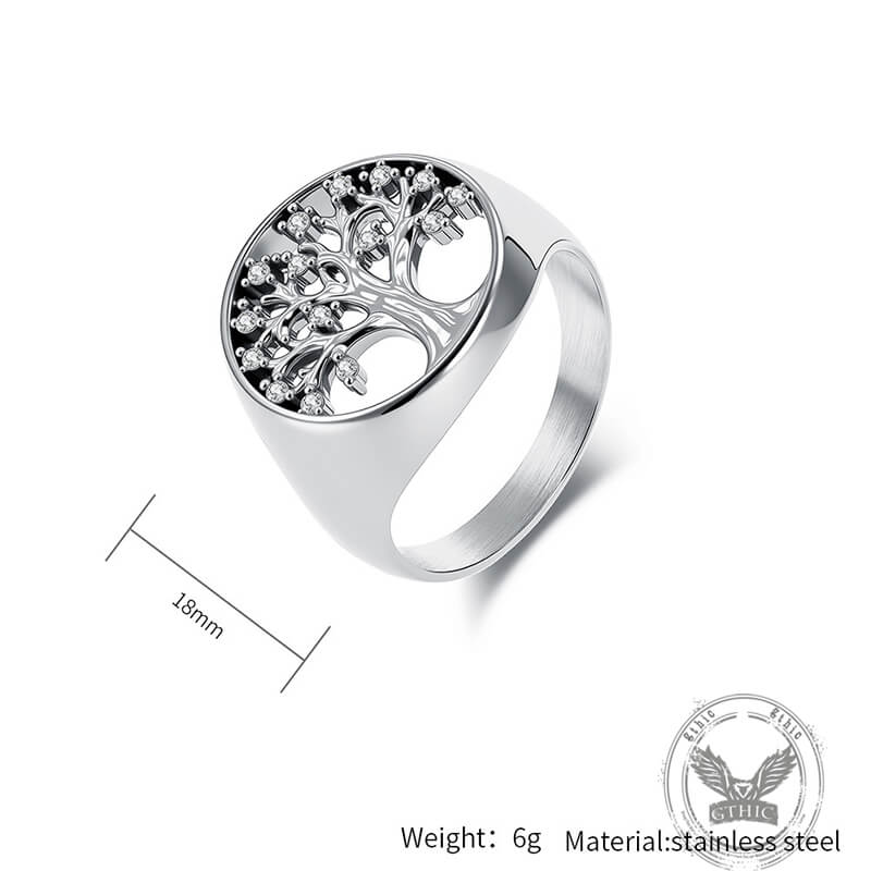 Fashion Gem Hollowed Tree Of Life Stainless Steel Viking Ring