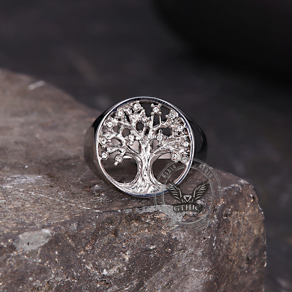 Fashion Gem Hollowed Tree Of Life Stainless Steel Viking Ring
