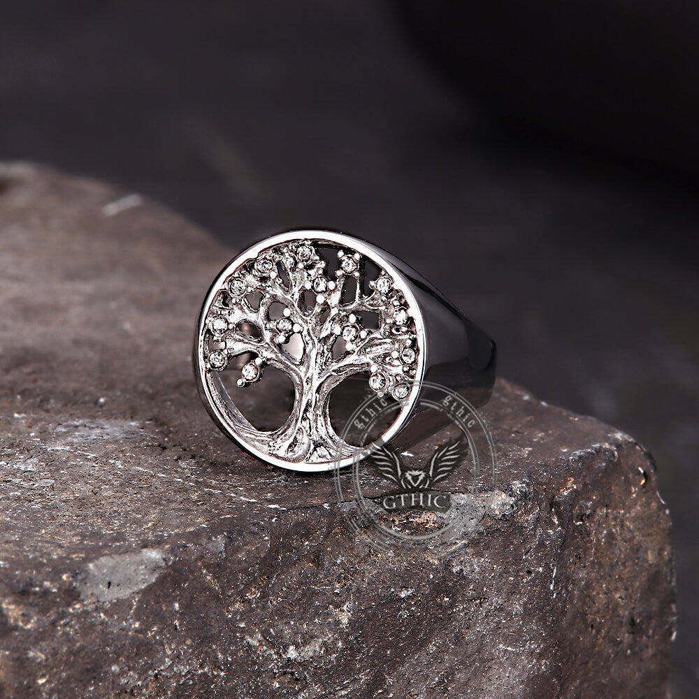Fashion Gem Hollowed Tree Of Life Stainless Steel Viking Ring