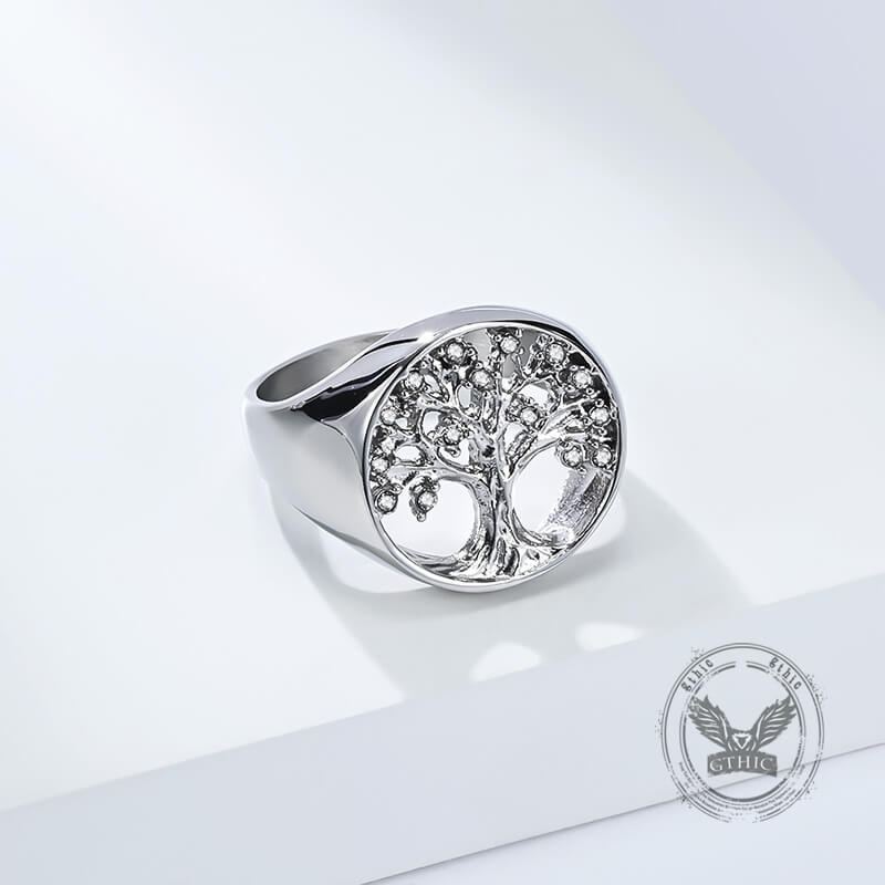 Fashion Gem Hollowed Tree Of Life Stainless Steel Viking Ring