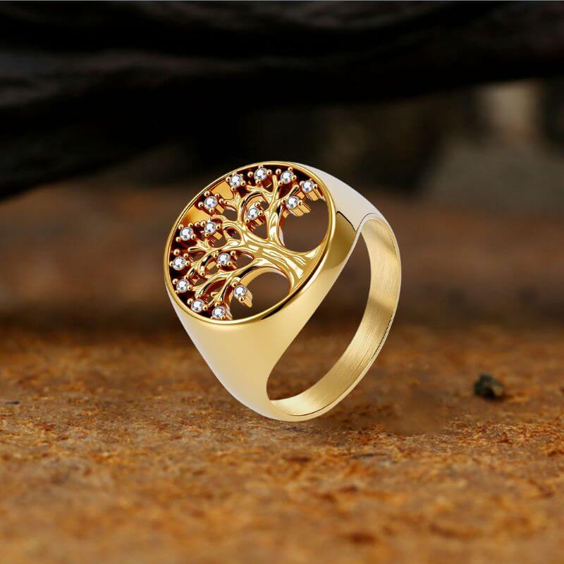 Fashion Gem Hollowed Tree Of Life Stainless Steel Viking Ring