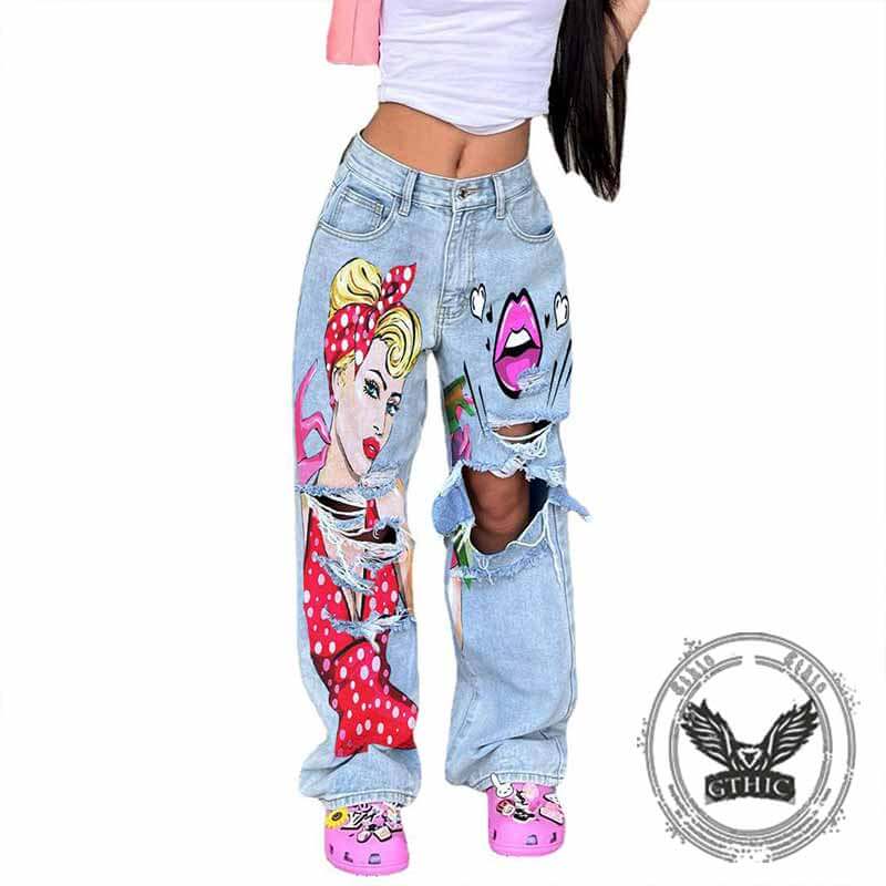 Punk-Hose für Herren aus Baumwolle mit Aufnäher und Totenkopf-Aufdruck