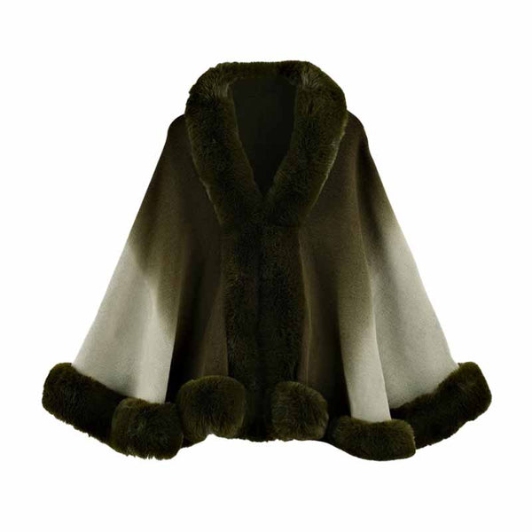 Fashion Gradient Color Fur Collar Loose Knitted Shawl | Gthic.com