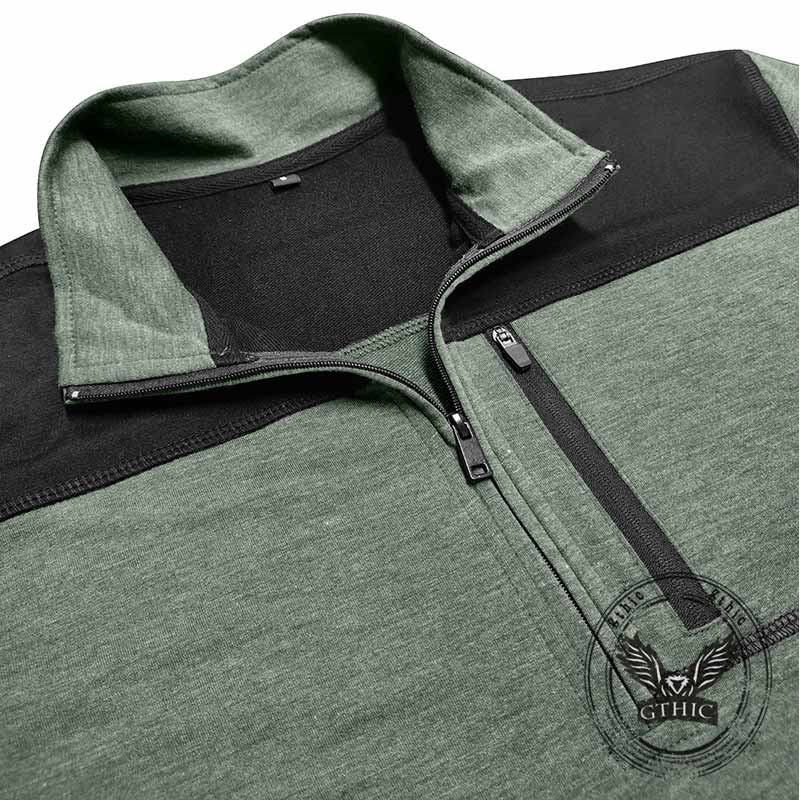 Fashion Half-Zip Stand-Up Collar Color-Blocked Top