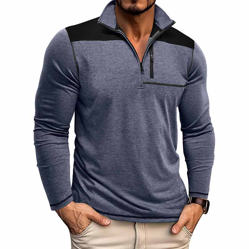 Fashion Half-Zip Stand-Up Collar Color-Blocked Top | Gthic.com
