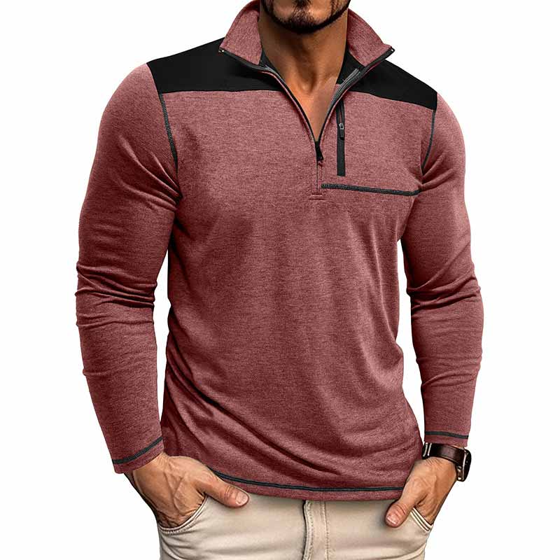 Fashion Half-Zip Stand-Up Collar Color-Blocked Top | Gthic.com