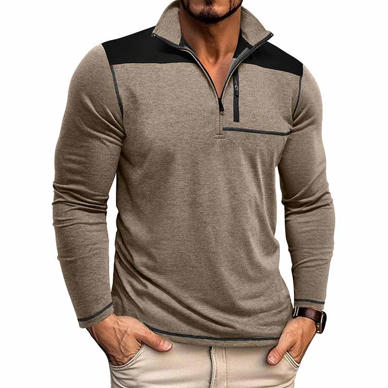 Fashion Half-Zip Stand-Up Collar Color-Blocked Top | Gthic.com