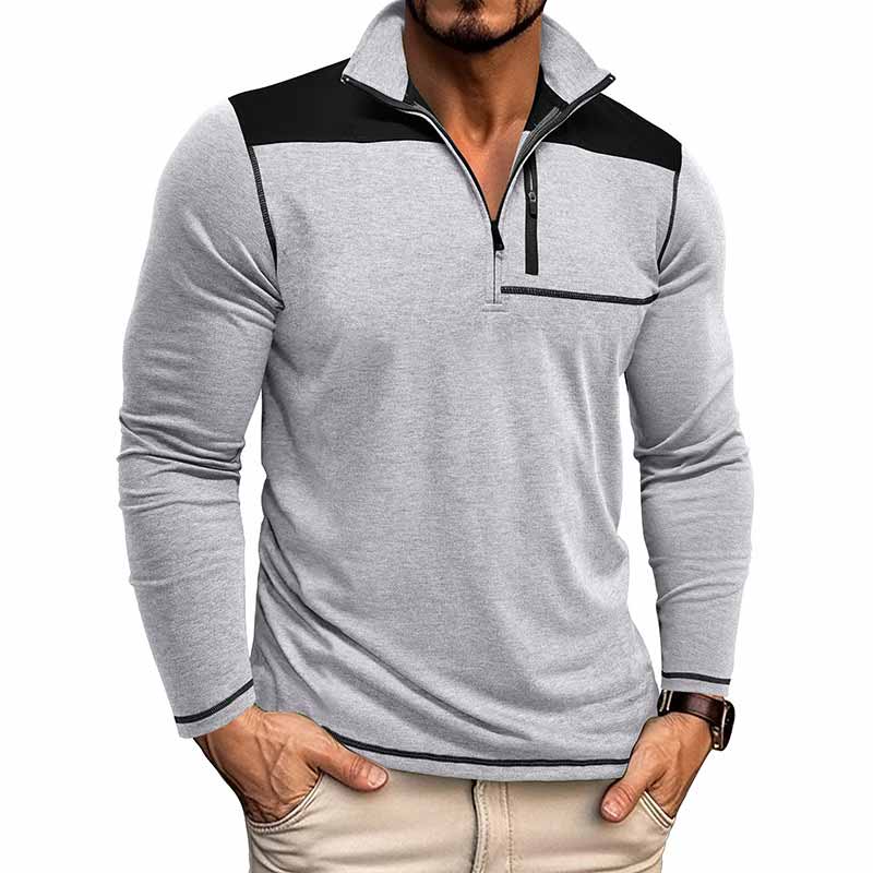 Fashion Half-Zip Stand-Up Collar Color-Blocked Top