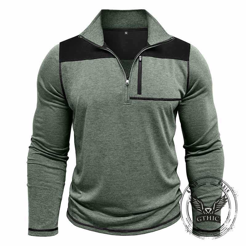 Fashion Half-Zip Stand-Up Collar Color-Blocked Top