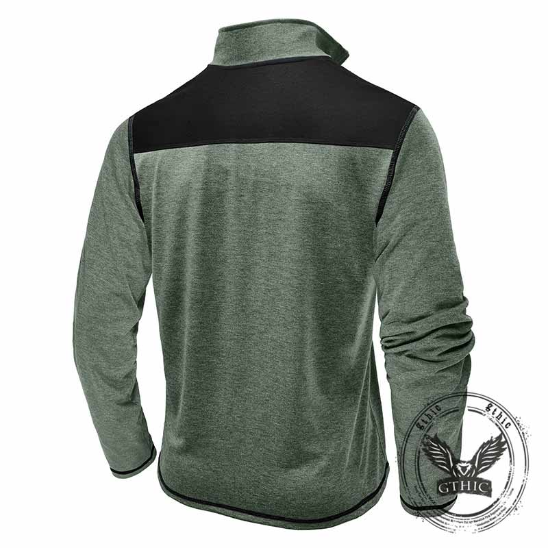 Fashion Half-Zip Stand-Up Collar Color-Blocked Top