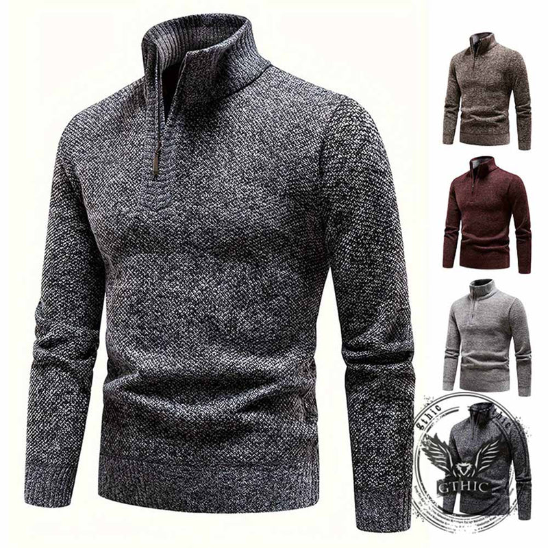 Fashion Half-Zip Thickened Stand Neck Pullover Sweater | Gthic.com