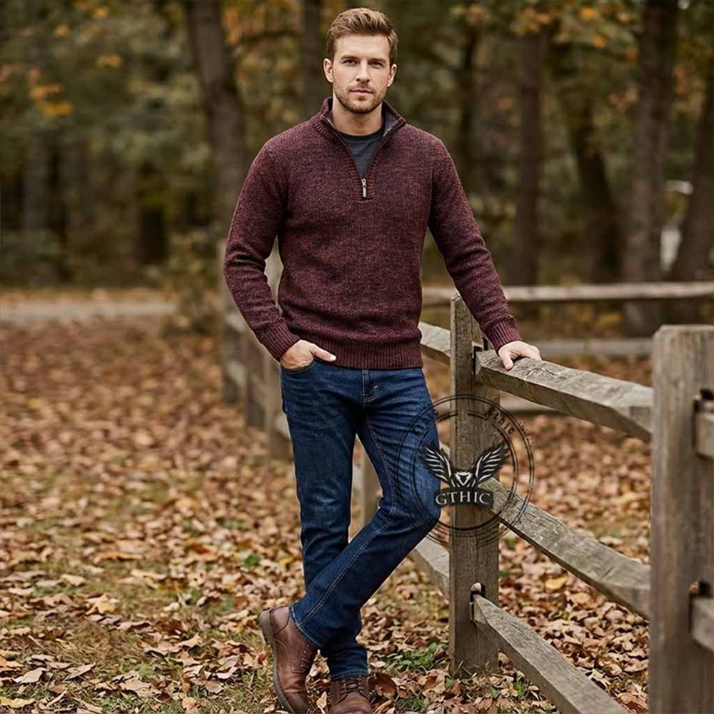 Fashion Half-Zip Thickened Stand Neck Pullover Sweater | Gthic.com