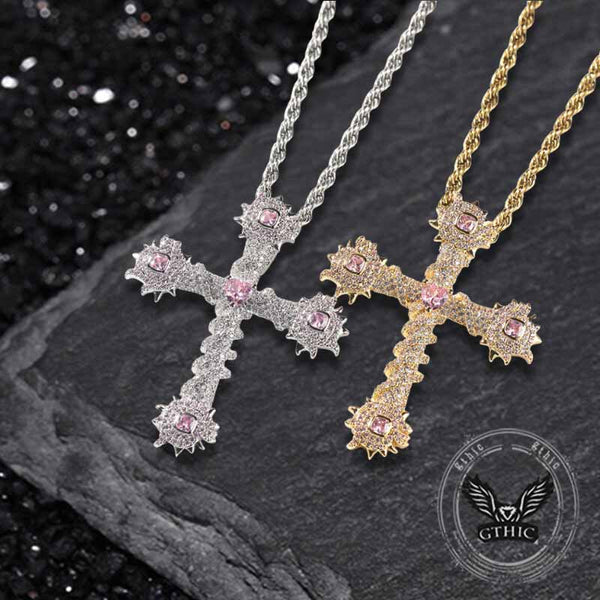 Fashion Heart Zircon Inlaid Copper Cross Pendant 01 | Gthic.com