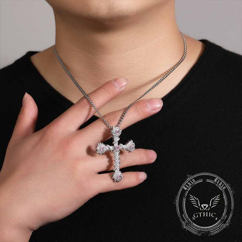Fashion Heart Zircon Inlaid Copper Cross Pendant 02 | Gthic.com