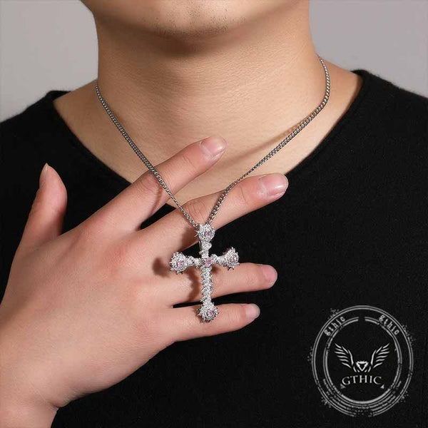 Fashion Heart Zircon Inlaid Copper Cross Pendant 02 | Gthic.com