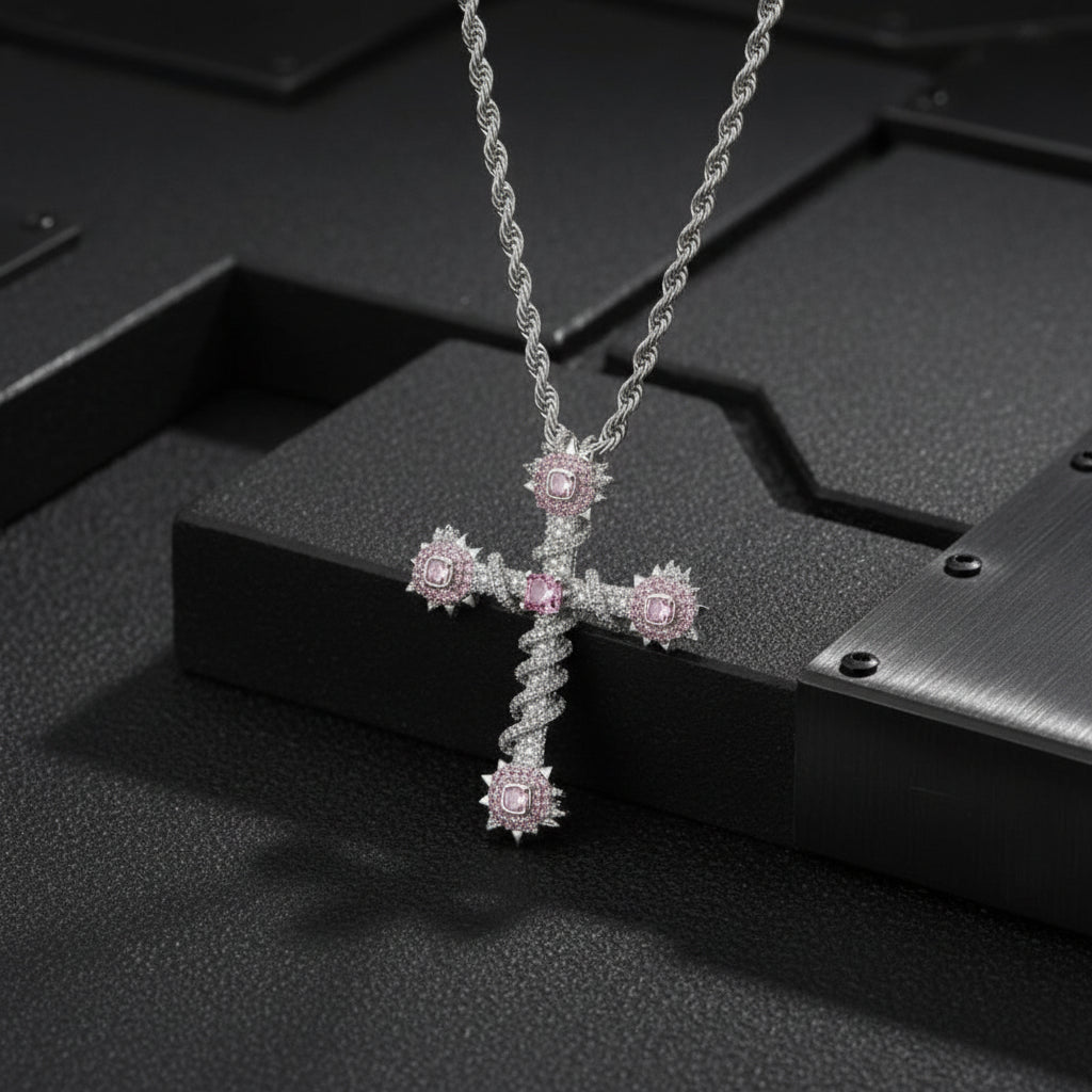 Fashion Heart Zircon Inlaid Copper Cross Pendant 03 | Gthic.com