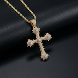 Fashion Heart Zircon Inlaid Copper Cross Pendant