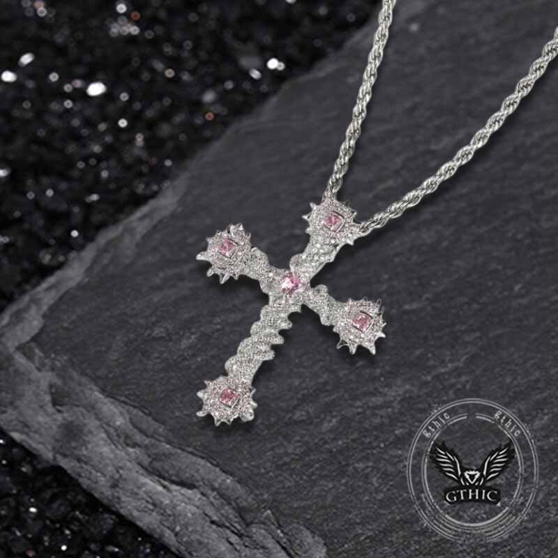 Fashion Heart Zircon Inlaid Copper Cross Pendant