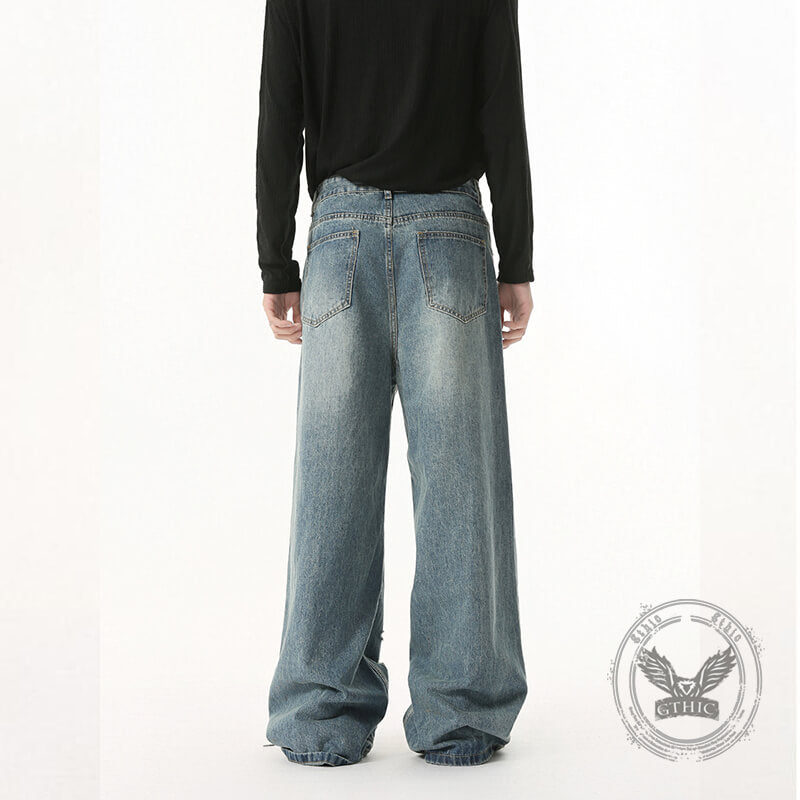 Fashion High Street Irregular Distressed Straight Jeans | Gthic.com