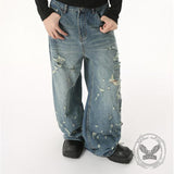 Fashion High Street Irregular Distressed Straight Jeans | Gthic.com