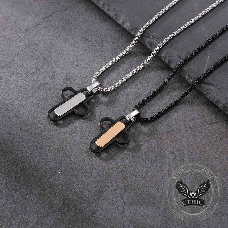 Fashion Hollow Cross Diamond-Set Stainless Steel Pendant 02 | Gthic.com