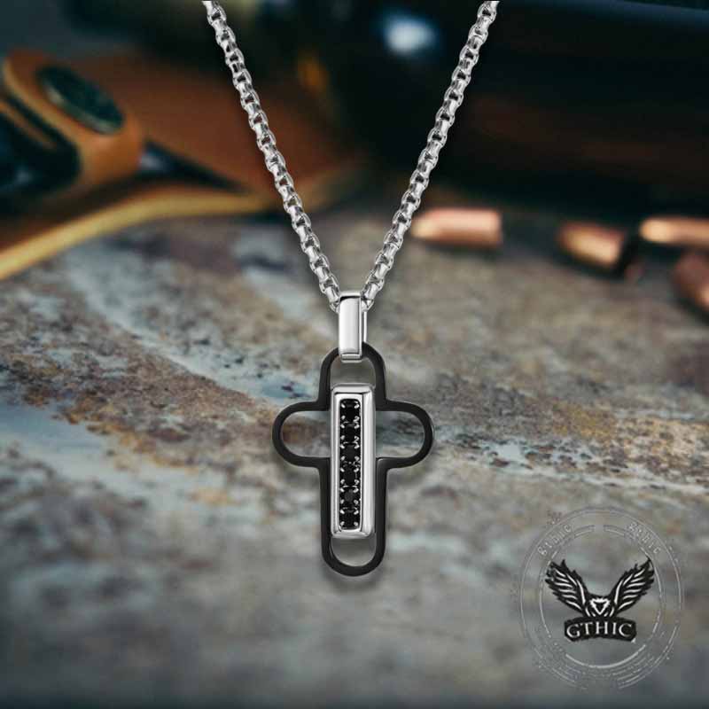 Fashion Hollow Cross Diamond-Set Stainless Steel Pendant 03 | Gthic.com