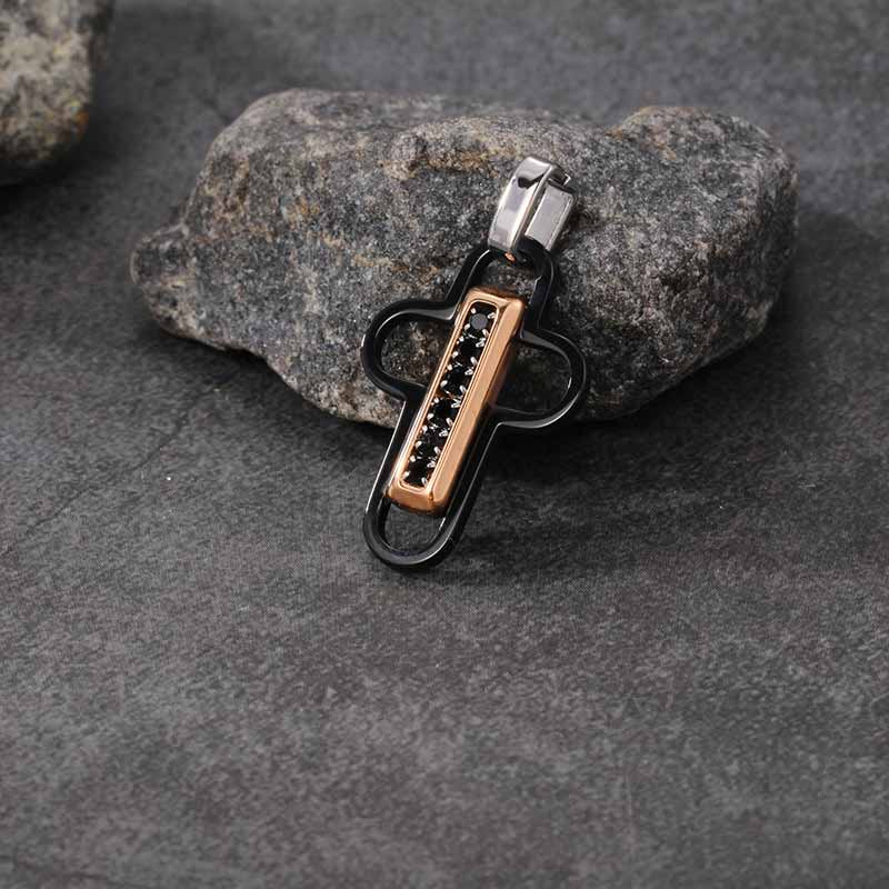 Fashion Hollow Cross Diamond-Set Stainless Steel Pendant