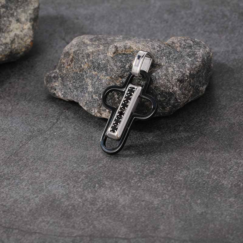 Fashion Hollow Cross Diamond-Set Stainless Steel Pendant