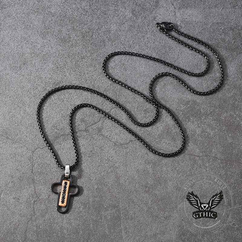 Fashion Hollow Cross Diamond-Set Stainless Steel Pendant