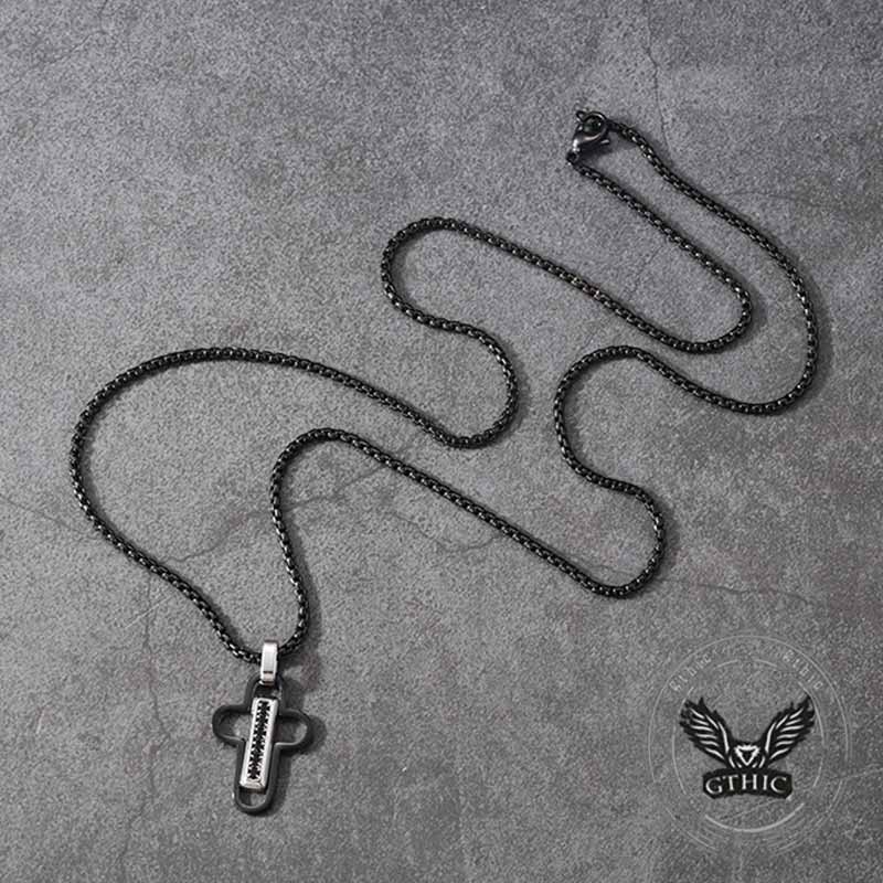 Fashion Hollow Cross Diamond-Set Stainless Steel Pendant