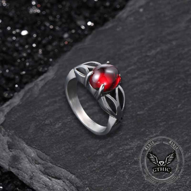 Fashion Hollow Design Stainless Steel Gemstone Ring