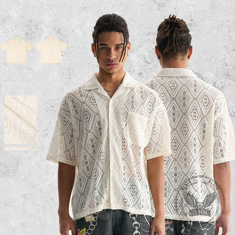 Fashion Hollow Mesh Crochet See-through Lace Shirt | Gthic.com