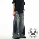 Pantaloni punk da uomo in cotone con stampa teschio patch