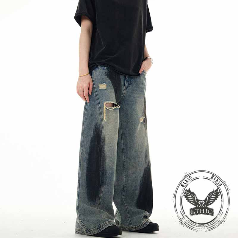 Pantaloni punk da uomo in cotone con stampa teschio patch