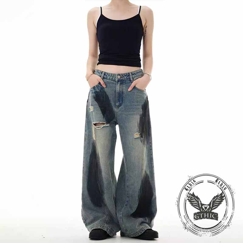 Pantalon Punk Homme en Coton Imprimé Crâne Patch