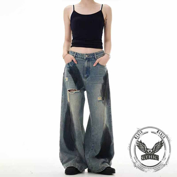 Pantaloni punk da uomo in cotone con stampa teschio patch