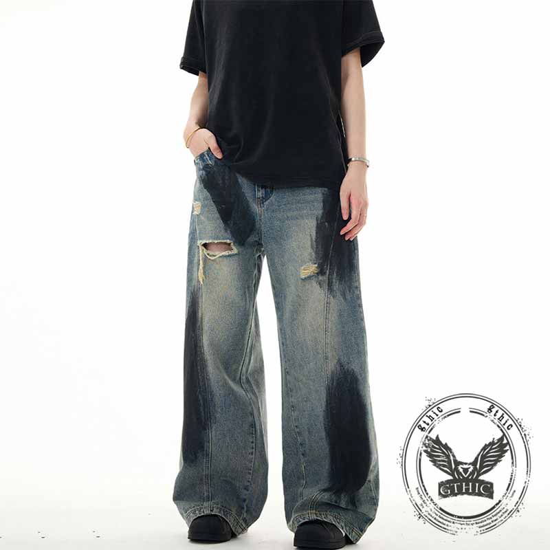 Pantalon Punk Homme en Coton Imprimé Crâne Patch