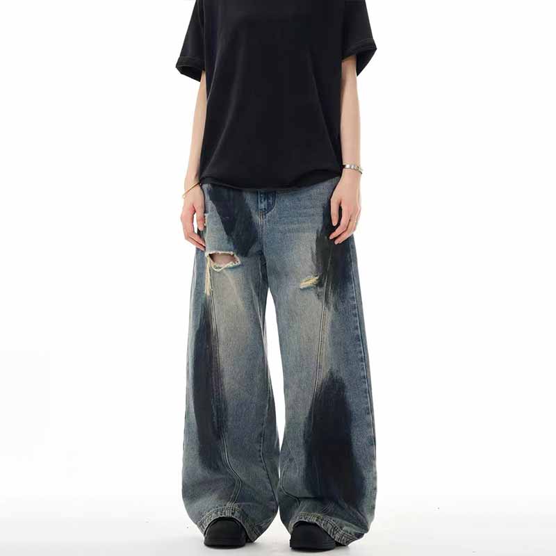 Pantaloni punk da uomo in cotone con stampa teschio patch