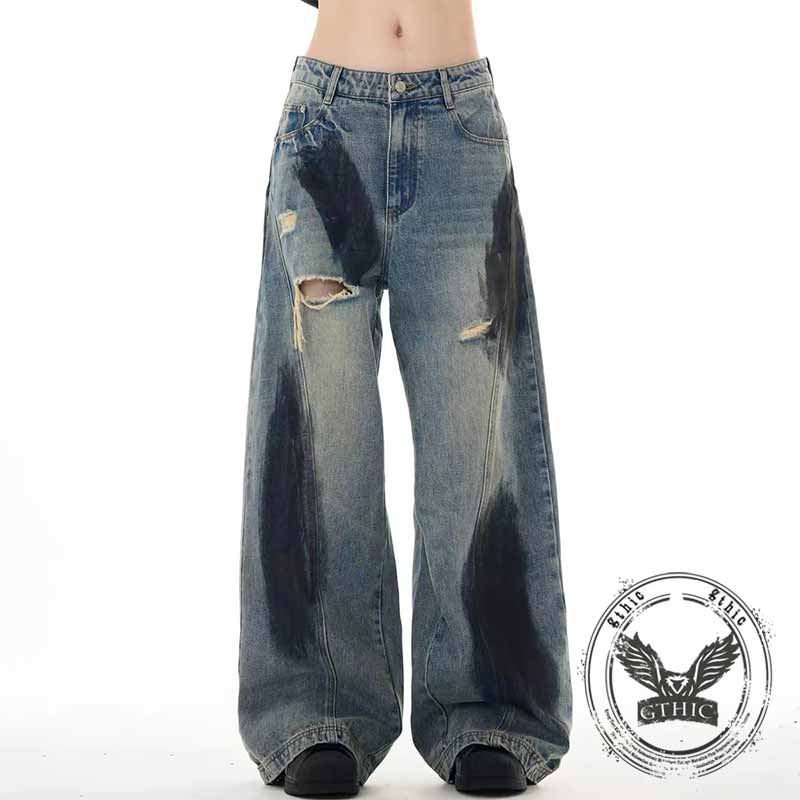 Pantaloni punk da uomo in cotone con stampa teschio patch